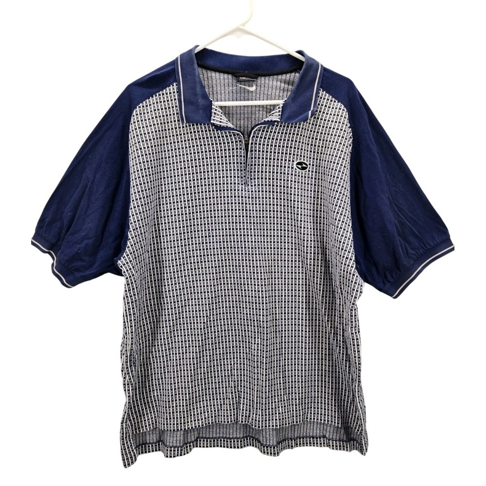 VTG Nike Tiger Woods Original Slam Polo Blue Checkered Swoosh Collar Cotton XL